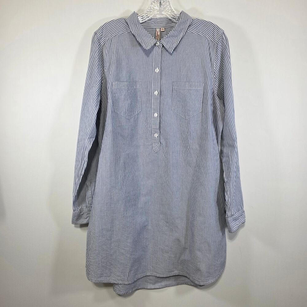 Juniors Red Camel Blue White Striped Shirt Dress Roll Tab Sleeves Size XL
